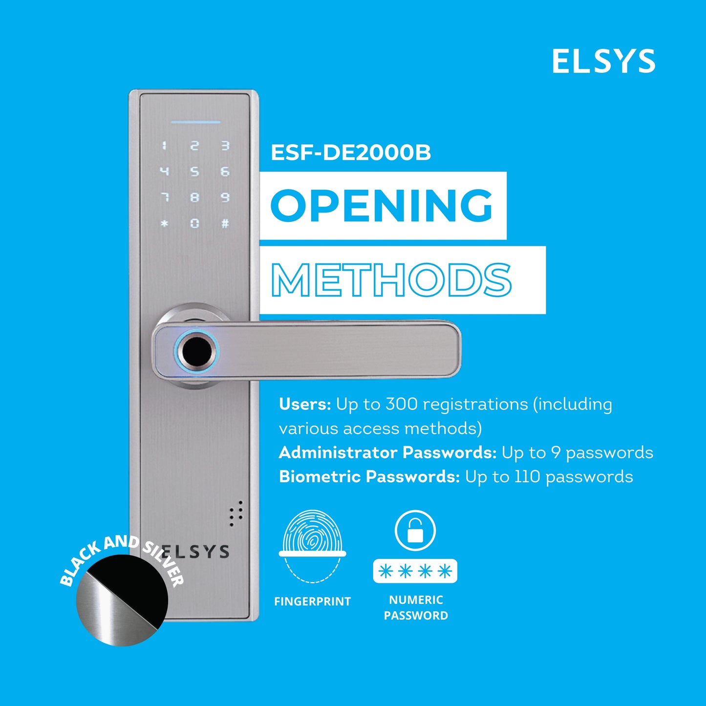 Stylish and Modern Digital Locking Entry Door Handle | Open via Biometrics and/or Numeric Password | Home Access Control